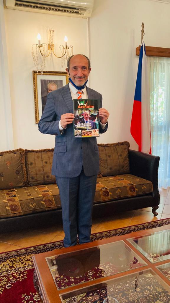 Ambassador Marek Skolil displaying Acclaim Nigeria Intn’nal Magazine at the Czech Embassy in Abuja