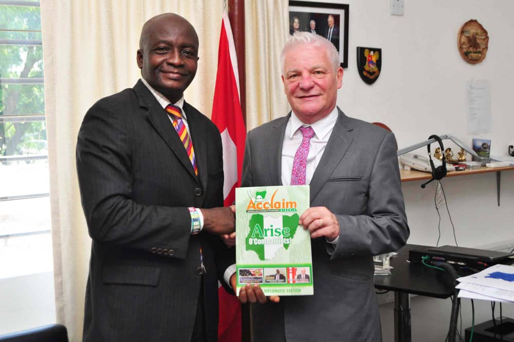 ANIM Boss Mr. Olumide Ogunlade with former Consul General, Switzerland Consulate-General, Lagos, H.E (Mr.) Yves Nicolet, during a visit to the Consulate in Lagos.