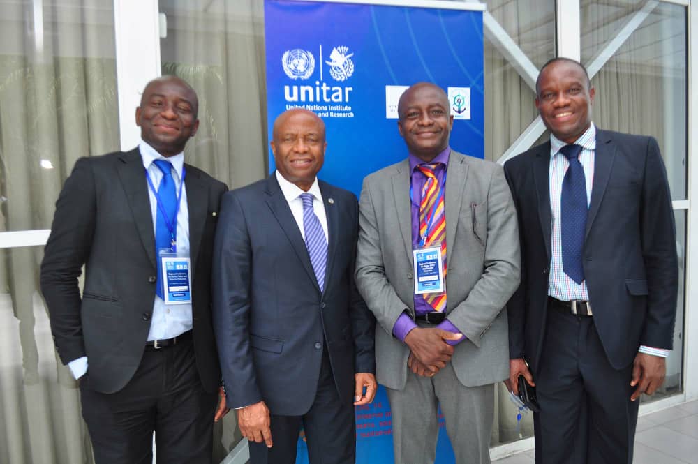 Acclaim Nigeria Magazine Int’nal Editor-in-Chief and Deputy Editor-in-Chief, with UNITAR-Nigeria Country Rep, Dr. Larry Bomms (second Left).
